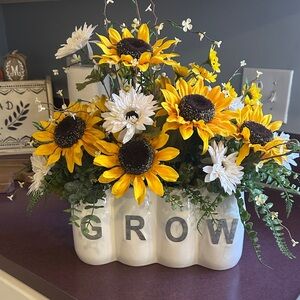 Sunflower and Daisy Arrangement in White Vase